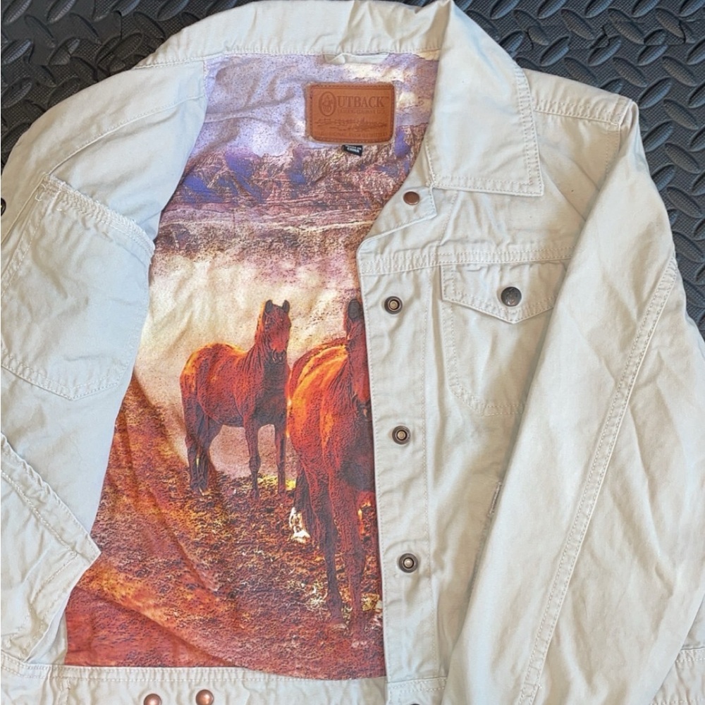 Vintage Outback Trading Co. Canvas Jacket - Horse Print, Metal Buttons, Like New